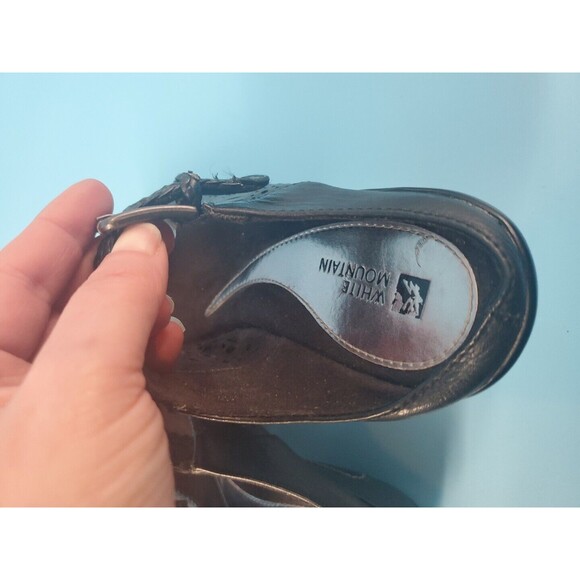 Womens Peep Toe Cloggs Sz 7 Floral Cut Out Boho Black Leather White Mountain - Picture 7 of 12